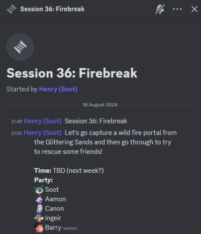 Organising a session to rescue characters from the Plane of Fire